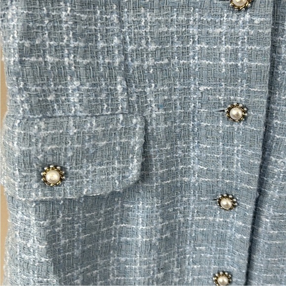 Anthropologie Maeve Sleeveless Tweed Blazer Mini Dress Light Blue Sz 6 NEW - Picture 7 of 14